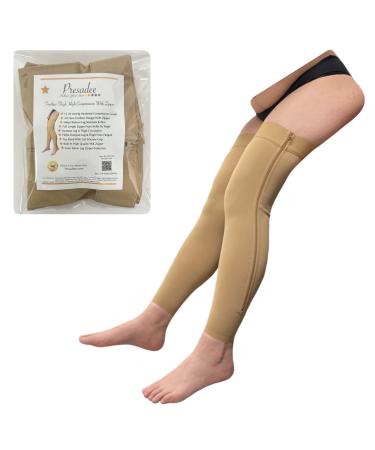 Petite Footless Thigh High 15-20 mmHg Compression Sleeve YKK Zipper P-S/M Nude