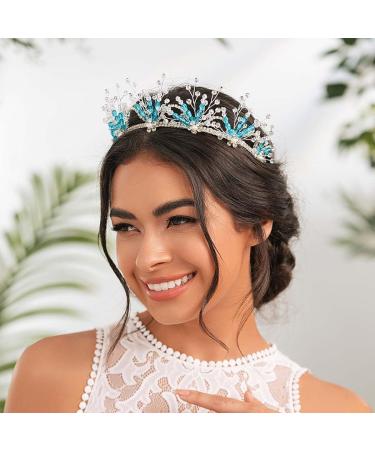 IYOU Crystal Princess Wedding Headband Blue Rhinestone Hair Bands Sparkly Birthday Communion Hair Accessories for Flower Girls - Buy Online on GoSupps.com
