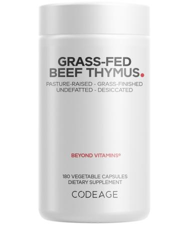 Codeage Grass Fed Beef Thymus Supplement Superfood Freeze Dried Non-Defatted Desiccated Thymus & Liver Pills Glandulars Meat Pasture Raised Beef Vitamins Non-GMO 180 Capsules