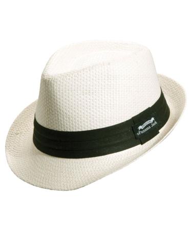 Panama Jack Solid Ribbon Fedora Hat with Black Band Large Ivory