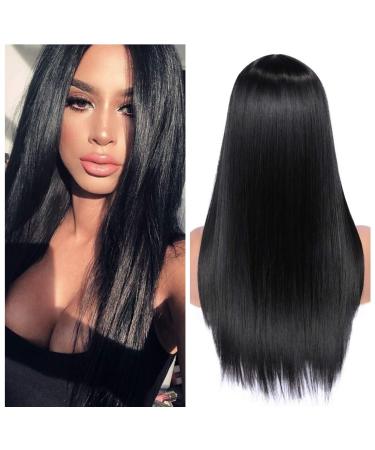 Quantum Love Wigs Long Natural Straight Middle Part Natural Black Color Wig Heat Resistant Realistic Synthetic Daily Party Wig for Women