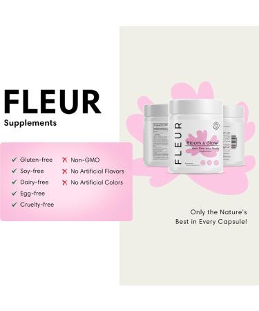 FLEUR Bloom & Glow Hair Skin and Nails Gummies Hair Growth Supplement with Biotin & Inositol Antioxidant Rich Vitamin A C & E for Skin and Nail Repair Sugar-Free 60 Vegan Gummies - Buy Online on GoSupps.com