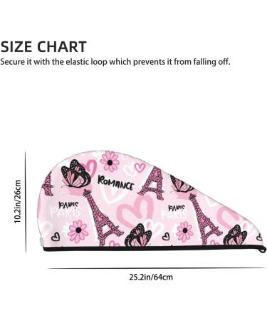 Hair Towel Wrap & Turban - Quick-Dry Hair Drying Towel with Button | Eiffel Tower & Butterflies Design - Buy Online on GoSupps.com