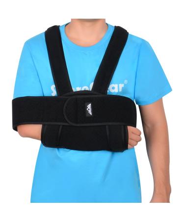 supregear Arm Sling Shoulder Immobilizer Adjustable Comfortable Shoulder Arm Immobilizer Sling Swathe Breathable Shoulder Support Brace for Injured Arm/Hand/Elbow (Black Standard) Black (Standard)