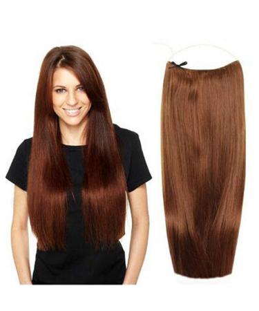 Hair extension invisible hidden wire 28 cm halo smooth real hair no clips no adhesive tapes 100 g (45.7 cm 4# medium brown) 18 inch 100g 4# medium brown