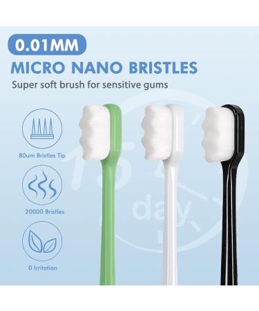 Selene S-Shape Extra Soft Toothbrushes - 20 000 Bristles for Sensitive Gums Ideal for Kids Pregnant Women & Elderly (3 Pcs) - Green Black White - Buy Online on GoSupps.com