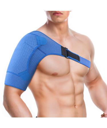 Shoulder Brace Compression Neoprene Shoulder Support for Injury Prevention Recovery Dislocated AC Joint Shoulder Stability Arthritic Shoulders Women and Men Fits Left or Right Size L Blue-size L