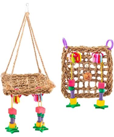 POPETPOP Bird Hammock-Bird Foraging Toy Perch Net Seagrass Mat Parakeet Swing Bird Toys for Cockatoo Cockatiels-Conure-Budgie-Parakeet-Lovebird-Parrots - Buy Online on GoSupps.com