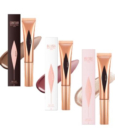 Liquid Blush Liquid Highlighter Makeup 3PCS Blush & Contour&Highlighter Liquid Contour Stick Face Highlighter Long Lasting & Waterproof Blushers for Cheeks Make Up Liquid Bronzer for Face-(02+03+05)