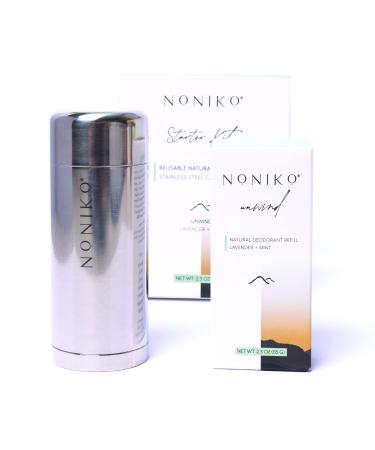 Natural Deodorant - UNWIND STARTER KIT - Stainless Steel Container - Aluminum Free Paraben Free Plastic Free - For Men & Women Lavender and Mint Unwind (Lavender Mint)