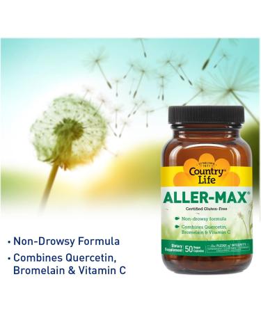 Country Life Aller-Max - Quercetin Supplements with Bromelain - Immune Support with Vitamin C Zinc and Botanical Blend - Certified Gluten-Free Vegan (50 Count (Pack of 1)) - Buy Online on GoSupps.com