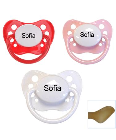 Babysutten Nip pacifier with name 1 red + 1 pink + 1 white (pack of 3) latex anatomical size 1. Size 1 red pink white
