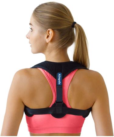 Posture Corrector for Women & Men - Adjustable Shoulder Posture Brace - Figure 8 Clavicle Brace for Posture Correction and Alignment - Invisible Thoracic Back Brace for Hunching (Model: APC-009) Black