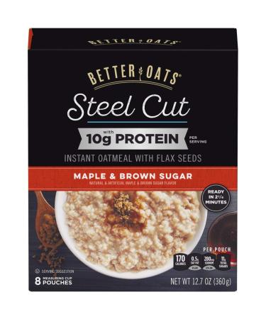 Better Oats Steel Cut Maple & Brown Sugar High Protein Instant Oatmeal with Flax Seeds 12.7 Ounce (Pack of 6) Steel Cut High Protein Maple & Brown Sugar 12.7 Ounce (Pack of 6)