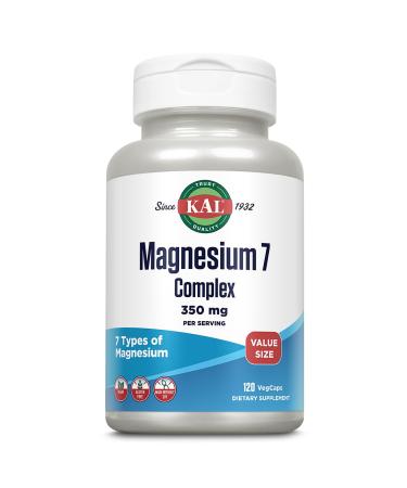 KAL Magnesium Complex 7 - Total Complex with Magnesium Glycinate Citrate Malate and More - Relaxation and Whole Body Support Supplements - Vegan 60-Day Guarantee - 60 Servings - 120 VegCaps 120 Count