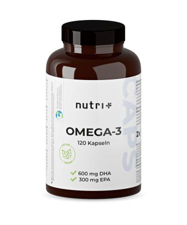 Nutri+ Vegan Omega-3-2000mg High Dosed Seaweed Oil with 600mg DHA & 300mg EPA - High Quality Vegan Omega-3 Capsules (Vegan) - Lab Tested - 120 Caps