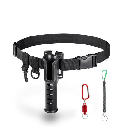 MEEYO Fishing Waist Belt Rod Holder Adjustable Belts Outdoor Lure Fishing Tool Spinning Casting Pole Holder Equipped: Magnetic Buckle and Fishing Lanyard, Black