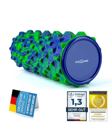 Body & Mind fascia roll Massage roll fitness role sports role therapy roll Fascia training on the upper body neck back legs calves & all other muscle groups 33 x 14.5 cm green-blue