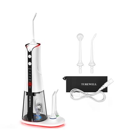 TUREWELL Water Flosser 300ML Portable Water Teeth Cleaner with 6 Modes IPX7 Waterproof Oral Irrigator for Travel/Home/Braces (White)