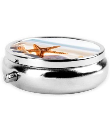Beach Theme Round Pill Box - 3 Compartment Portable Travel Organizer | Mini Decorative Pocket Medicine Holder - Buy Online on GoSupps.com