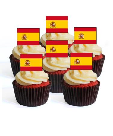24 Spanish Flag Wafer Cupcake Toppers Spain Edible PREMIUM THICKNESS Sweetened Vanilla Wafer Card Cupcake Decorations - Buy Online on GoSupps.com
