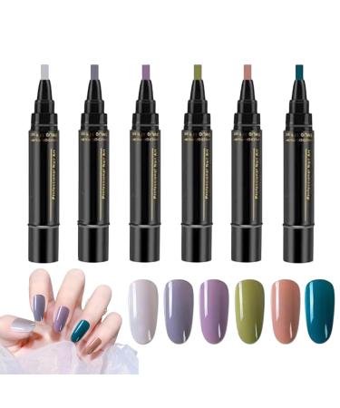 Generisch Set of 6 gel nail pens - Quick drying - 6 colors - No UV nail polish accessories - For professional manicures