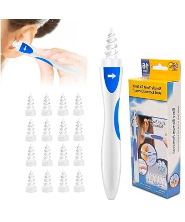 Q Grips Earwax Remover, Ear Wax Removal, Silicone Ear Cleaner, Spiral Ear Wax Removal Kit with 16 Pcs Reusable Replacement Heads, Soft Ear Wax Remover Tool White