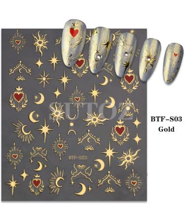 Diduikalor Sun Star Nail Stickers - 3D Self-Adhesive Heart Decals for Manicure Decor - Rose Gold Silver Design - Pack of 3 Sheets - Buy Online on GoSupps.com