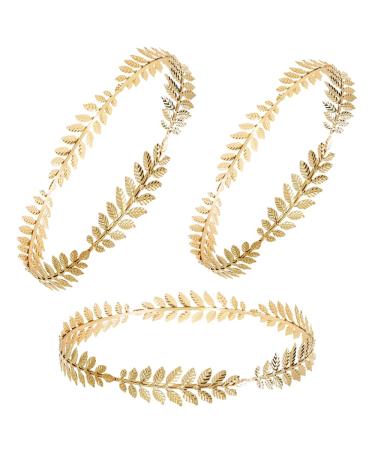 Minleer 3 Pack Roman Laurel Leaf Crown Tiara Greek Leaf Headband Roman Head Wreath Leaf Crown Goddess Costume Accessories for Girls Women Halloween Party Accessories Gold