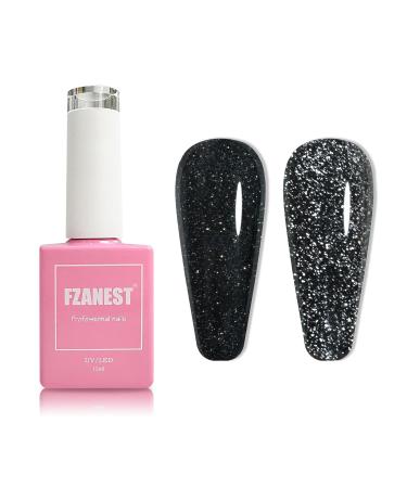 FZANEST Black Glitter Gel Nail Polish - 15ml Reflective Shimmer Soak Off UV Gel for Nail Art | Perfect for Manicure Salon Kits for Women & Girls - Buy Online on GoSupps.com