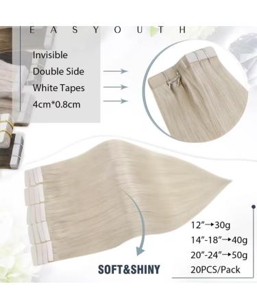 Easyouth Platinum Blonde Tape in Human Hair Extensions 16 Inch #60 - 100% Remy Real Hair, 40g 20Pcs - Buy Online on GoSupps.com