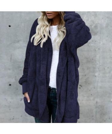 Hanxiulin Oversized Plush Jacket for Women | Warm Lined Fleece Winter Coat with Hood | Elegant Thick Cozy Long Coat in Dark Blue - XXL - Buy Online on GoSupps.com