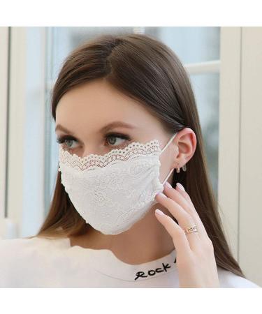 Sttiafay Lace Face Mask Pearl Lace Sexy Flower Mask Pearl Decoration Protection for Women and Girls (White)