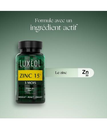 LUX OL - Zinc 15(1) - Dietary Supplement - Maintains Normal Hair & Skin Nails (2) - Provides 15mg of Zinc per Daily Dose - 3 Month Program - Made in France - 90 Capsules - Buy Online on GoSupps.com