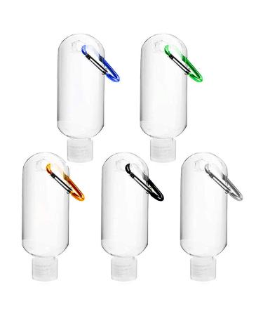 5 Pcs 50ml Refillable Travel Bottles Portable with Hook Portable Hand Sanitizer Containers with Carabiner Plastic Clear Bottles for Outdoor Travel Business Trip(Hook Color Random) Transparent-5pcs