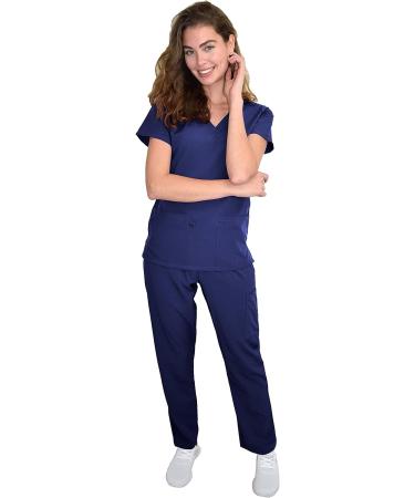 Green Town Women's Nurse Scrub Set GT4FLEX Straight Leg Cargo V-Neck, Navy/Indigo, Size Medium - Buy Online on GoSupps.com