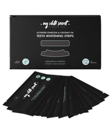 My White Secret Whitening Strips (bleaching/tooth white stripes) with activated carbon and coconut oil for 2 weeks (14 pairs) for the gentle tooth whitening at home - 100% naturally - easy to use