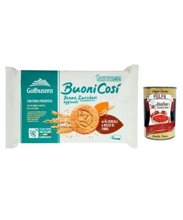 Italian Gourmet E.R. Galbusera BuoniCos Biscuits No Added Sugar with 4 Cereals and High Fibre 300 g + Italian Gourmet Polpa 400 g