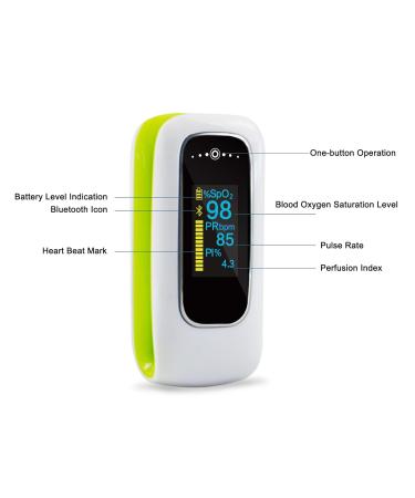Rechargeable Oxygen Monitor Finger Adults Bluetooth Pulse Oximeter CE Approved with Heart Rate and Perfusion Index Free App iOS & Android and OLED Display - Buy Online on GoSupps.com