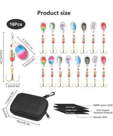 AEUZWR Fishing Lures Set - 16 Pieces Spinner Set for Pike Zander Perch & Trout with Carrying Bag | International Shipping Available - Buy Online on GoSupps.com