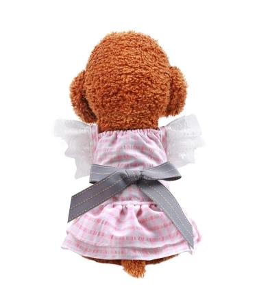 LtuzPet Plaid Dog Dress Cat Dress Tutu with Bow Knot Pet Clothes Girl for Party Pink Gray Medium