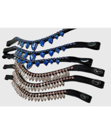Tyssons Breeches Strass Drops Rosa Blue Leather Headband for Minishetty Shetty VB WB & Full Warmblood - International Shipping Available - Buy Online on GoSupps.com