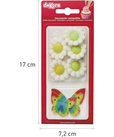Dekora - Box of 5 White Sugar Flowers and 4 Multicoloured Wafer Butterflies - Edible Cake Toppers - Sugar Cake Decoration for Birthday Cakes - Buy Online on GoSupps.com