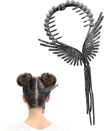 Hair Barrettes Vintage Tassel Claw Clips - Wings Tassel Hair Clips Tassel Crystal Hairpins Bridal Sparkly Rhinestone Fringe Barrettes Angel Wing Ponytail Chain Jewelry Headpieces Buogint Black - Buy Online on GoSupps.com