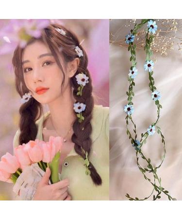 Flower Crown Floral Wreath Flower Headbands Floral Garland Headbands Boho Flower Head Bands Hair Wreath Headpiece Headdress for Women Girls Festival Wedding Party(Small Blue flower) - Buy Online on GoSupps.com