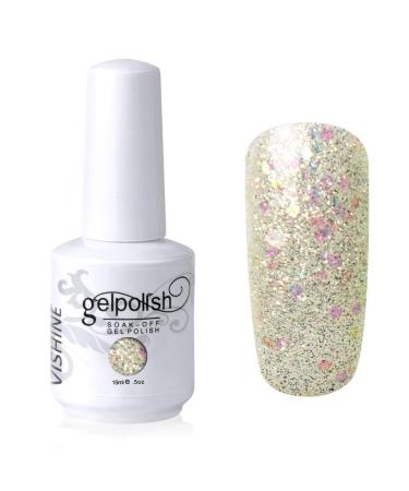Vishine Nail Salon UV Manicure Polish Soak Off Gel Polish Nail Art Glitter Ivory Color 790 #790