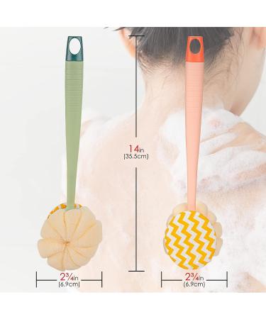 JANKOW 2Pc 2-in-1 Body Brush & Back Scrubber Set - Exfoliating Loofah Cotton & Nylon Scrubber - Shower Essentials for Men and Women - Green & Orange - Buy Online on GoSupps.com