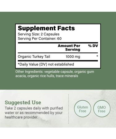 Earth Harmony Organic Turkey Tail Mushroom Capsules (1000mg Pure Extract) - Superfood Mushroom Supplement Helps Support Brain Health - Premium Powder Extract - 120 Capsules (2-Month Supply) - Buy Online on GoSupps.com