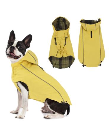 Vejaoo raincoat dog waterproof reflective rain jacket with hood for dog adjustable windproof rain jackets for small medium -sized big dog walks XZ015 (yellow XL) XL yellow