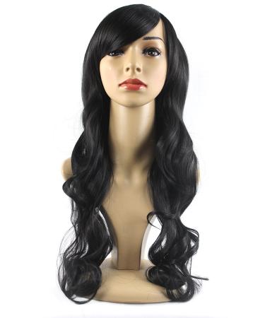 Xiaoyu 2870cm Oblique Bangs Natural Synthetic Female Long Curly Wigs - Black by Xiaoyu